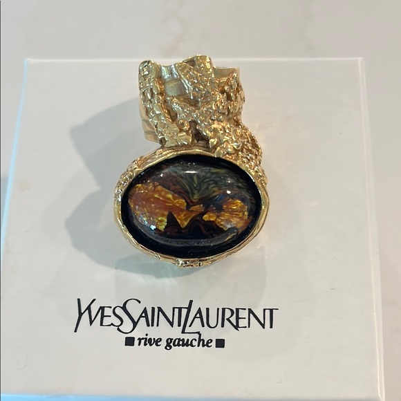 *RARE* Yves Saint Laurent Black Gold Vintage Arty Ring SZ 5 - Picture 5 of 6